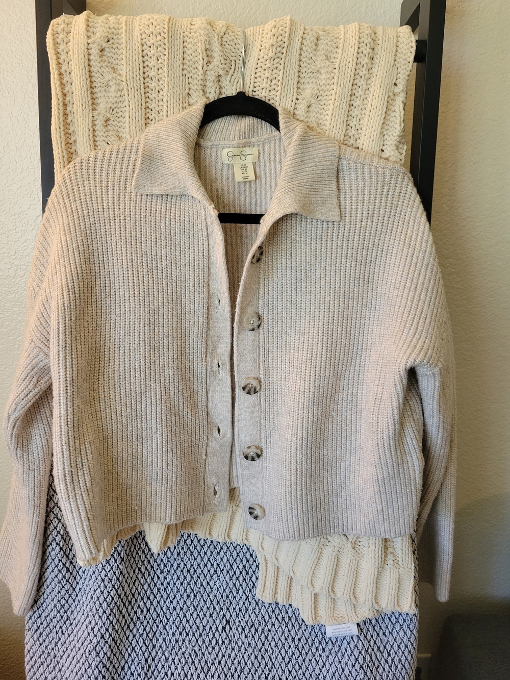 Jessica Simpson Cream Ribbed Knit Cardigan